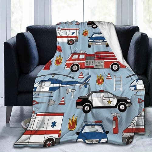 Cartoon Emergency Car Flannel Throw Blanket for Kids Boys Baby Toddler Teens Gifts Soft Warm Bedroom Throws for Home Couch Room Sofa Office Travel Camping Dorm Decor 50x40 Inch thumbnail 8