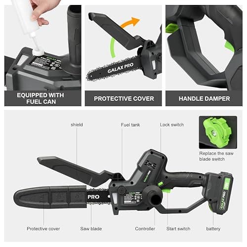 GALAX PRO 8 Inch Mini Chainsaw with Auto Oiler[2025 Upgraded]Handheld Cordless Electric Chain Saw with 2x2.0Amh Batteries for Outdoor Tree Branch Cutting,Home Improvement, Garden & Orchard Pruning thumbnail 4