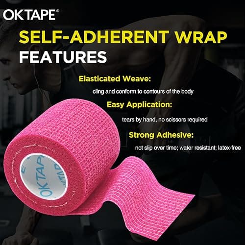 OK TAPE 12 Rolls Self Adhesive Bandage Wrap, Elastic Athletic Tape, Self Stick Bandage Tape, Vet Wrap, Medical Wrap for Wrist, Feet, 2" x 5 Yards - Pink thumbnail 5