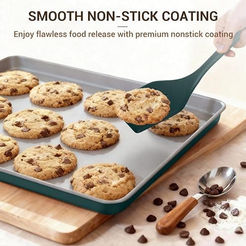 Ammeloo 22-Piece Baking Pans Set Stackable Bakeware Non Stick Baking Set Non Toxic Oven Pans, Including Roasting Pan, Cookie Sheets, Muffin Pans, Cake Pans, Oven Mitt and Utensils(Gray & Hunter Green) thumbnail 4