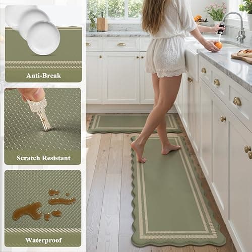 KIMODE Anti Fatigue Mats for Kitchen Floor 17"x47"+17"x29", Farmhouse Kitchen Rugs Sets of 2, Cushioned Kitchen Floor Mat Non Skid, Memory Foam Kitchen Mat for Laundry Office Sink Desk Olive Green thumbnail 7