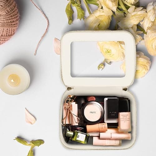 Prite Clear Makeup Bag with Gift Box Waterproof Cosmetic Case Travel Toiletry Bag Car Essentials with Double Zippers (Beige) thumbnail 8
