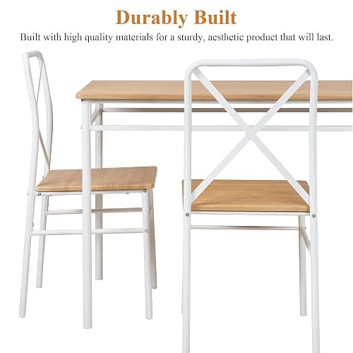 VECELO Dining Table Set for 4, 5-Piece Wood Kitchen Table with Chairs for Small Space, Breakfast Nook, Space-Saving, Natural White thumbnail 5