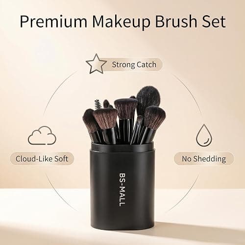 BS-MALL Makeup Brush Set 18 Pcs Premium Synthetic Foundation Powder Concealers Eye shadows Blush Makeup Brushes with black case (C-Black） thumbnail 2