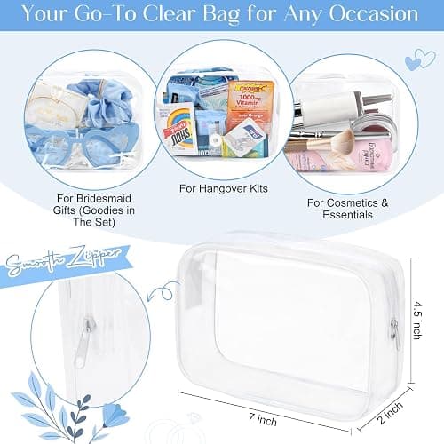 DEEKA 5 Pcs Bridesmaid Proposal Bag Set Gift Clear Makeup Toiletry Bag Bachelorette Party Favors Sunglasses Hair Claw Clips Scrunchies Knot Bracelets Bridal Wedding Party Gifts (Blue) thumbnail 3