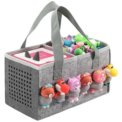 PISOSN Carrying Case for Toniebox Starter Set and Tonies Figurines, Travel Felt Cloth Musical Toy Folding Bag for Toniebox 2 & Accessories (Gray) - Image 1