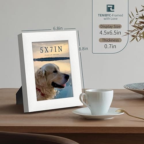 TENIBYC 5x7 Picture Frame 3 Pack - White Woodgrain, Solid Wood & HD Tempered Glass, Table Display or Wall Hanging thumbnail 2