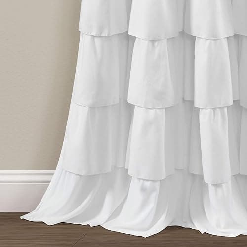 Lush Decor Ruffle Window Curtain - Vintage Chic Farmhouse Style Panel for Living, Dining Room, Bedroom (Single), 50”W x 84"L, White thumbnail 4