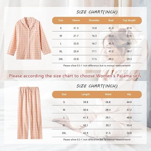 STMAHER Women's 2 Piece Cotton Pajama Sets Long Sleeve Sleepwear Button Down Soft Lightweight Pj Pants Set With Pockets thumbnail 3