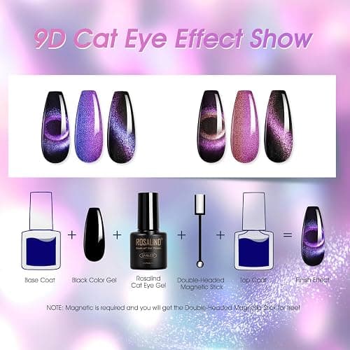 ROSALIND 8 Color Cat Eye Gel Nail Polish, Galaxy Red Purple Blue Cateye Gel | with Magnet Stick, Magnetic Cats eye Glitter Effect, Holographic catseye Collection, Soak Off UV LED Cured Gel Polish thumbnail 3