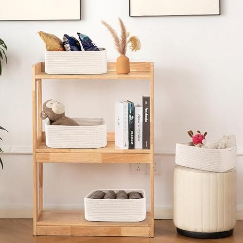 OIAHOMY 4 Pack Storage Baskets for Organizing, Small Bins for Shelves, Cute Decorative Storage Bins, Organizer Baskets for Gifts Empty,13''Lx8.7''Wx5.1''H, White thumbnail 6