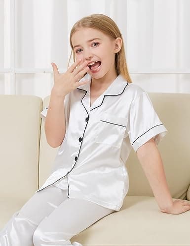 DIPUG 3 Piece Girls Silk Pajamas Set Soft Satin PJs Sleepwear for Comfortable Nights thumbnail 6