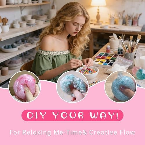 Anergoo DIY Stress Ball Making Kit – 12 TPR Ball Skins, 12 Fillers, 7-Color Slime & 5-Color Clay, Squishy Maker Kit, ASMR Sensory Toys, Squishy Makers, Creative Craft Gift Adults thumbnail 3
