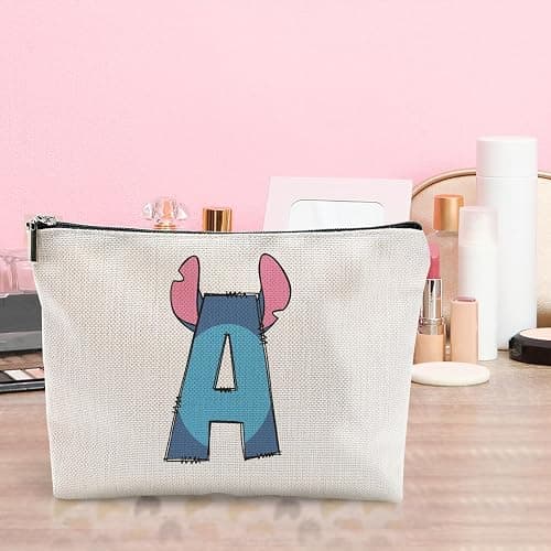 LONGXIN Cute Cartoon Gifts Initial Personalized Makeup Bag Monogrammed Cosmetic Bags Small Makeup Pouch Birthday Christmas Gifts for Women Girls (A) thumbnail 6
