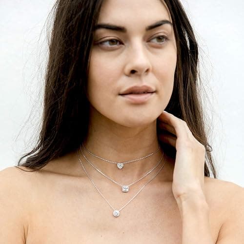 PAVOI 14K Gold Plated Post Faux Diamond Round Solitaire Pendant Halo Necklace | Gold Necklace for Women | Slider Adjustable thumbnail 2