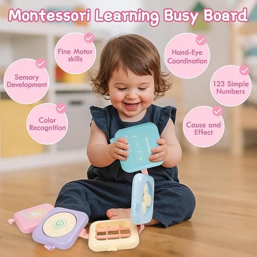 GRESEESM Montessori Toys for 1 Year Old Girls Gifts, Toddler Busy Board, Baby Learning Travel Sensory Toys for Toddlers 1-3, 1st Birthday Gifts, Easter Basket & Stocking Stuffer, Macarons thumbnail 4