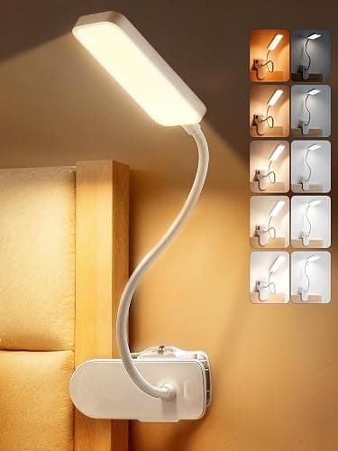 Clip on Lamp, 9 Brightness+5 Colors Reading Lights for Books in Bed Lamp | 4000mAh Battery Clip on Light,450 Lumen Rechargeable Desk Lamp for Dorm Lamp,Book Light for Reading in Bed Headboard/Bedside - Image 1
