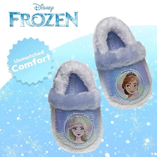 Disney Frozen Elsa and Anna Girls Slippers - Plush Non-Slip Comfy Fluffy Lightweight Warm Comfort Soft Aline Indoor House Slippers (Toddler/Little Kid) thumbnail 5