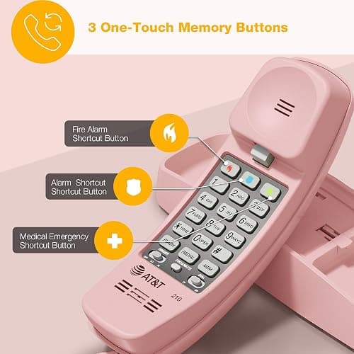 AT&T TRIMLINE 210 Corded Home Phone, No AC Power Required, Improved Easy-wall-mount, Lighted Big Button Keypad, 13 SpeedDial Keys, Last Number Redial, Mute, Flash, Volume Control, Princess Phone, PINK thumbnail 5
