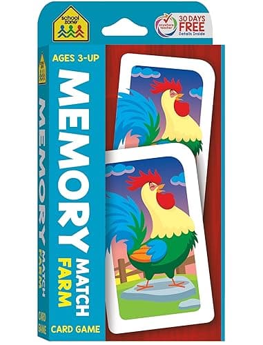 School Zone Memory Match Farm Card Game: 56 Game Cards, Preschool, Kindergarten, Animals, Early Reading, Counting, Matching, Vocabulary, Ages 3+ - Image 1