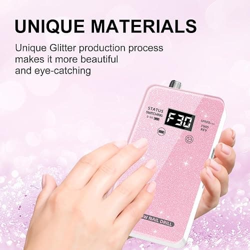 Professional Electric Nail Drill File:COSYGLOW Glitter Portable Cordless E-File Nail Drill Kit with 11 Drill Bits,30000 RPM Rechargeable Nail Drills Machine for Acrylic Nails Gel Polishing (Pink) thumbnail 2