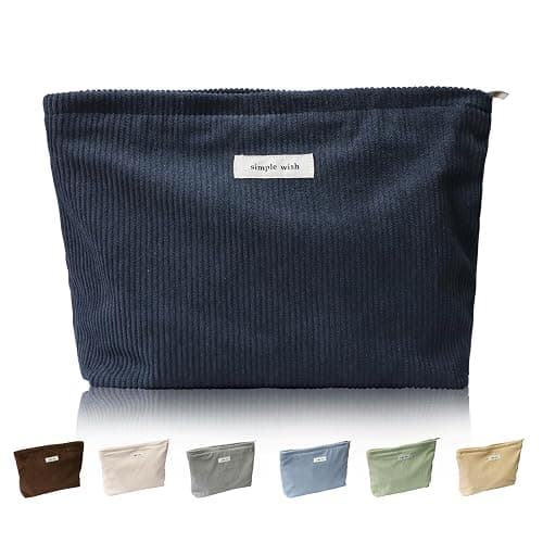 Wudygirl Cosmetic Bags for Women,Travel Makeup Bag,Aesthetic Women Handbags Purses,Large Capacity Corduroy Toiletry bag Zipper Pouch(Navy Blue) - Image 1