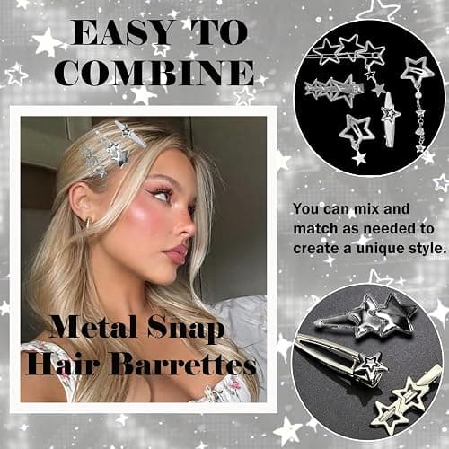 30Pcs Y2K Hair Accessories Silver Star Hair Clips Y2K Hair Clips 16 Shapes Kawaii Non Slip Hairpin 2000s Y2K Metal Non-Slip for Women Girls for Daily Wear or Party thumbnail 3