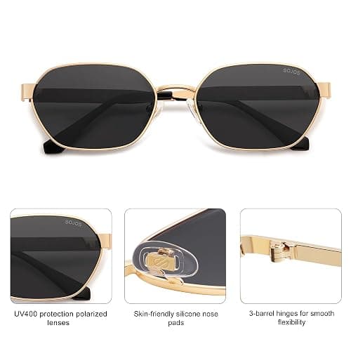 SOJOS Trendy Polarized Hexagon Sunglasses for Women Men, UV400 Retro Rectangle Shades SJ1238 thumbnail 4