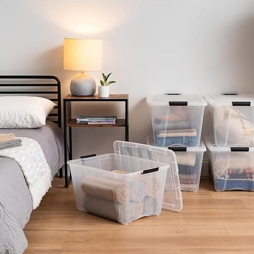 IRIS USA 54 Qt Stackable Plastic Storage Bins with Lids, 6 Pack - BPA-Free, Made in USA - See-Through Organizing Solution, Latches, Durable Nestable Containers, Secure Pull Handle - Clear thumbnail 2