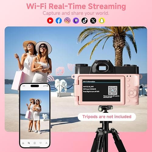 5K Digital Camera for Photography,UHD 75MP WiFi Vlogging Camera for YouTube,Compact Camera with 3" 180°Flip Screen,64GB SD Card,16X Digital Zoom,2 Batteries,Perfect for Beginners and Teens,Pink thumbnail 4