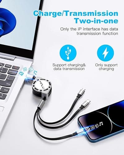 Multi Charging Cable 3A, [2Pack 4ft] Retractable Multi Charging Cord 3 in 1 Fast Charger Cord, USB C Charger Adapter with Lightning/Type C/Micro USB Ports for Cell Phones/iPhone/Samsung/PS/Tablets thumbnail 3