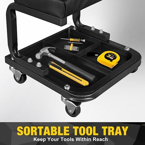 YELLOW JACKET Mechanic Rolling Stool 250 Lbs Capacity, Garage Stool on Wheels with Tool Tray Storage, Work Stools with Wheels for Garage, Shop, Mechanic Chair with Wheels, Auto Repair thumbnail 5