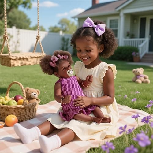 JIZHI Reborn Baby Dolls Black - 22 Inch Lifelike Soft Body Realistic-Newborn Baby Dolls Taupe Eyes Caramel Skin Tone Pink Striped Skirt Real Life and Toy Accessories Gift for Kids Age 3 thumbnail 4