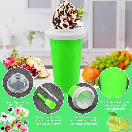 Slushie Maker Cup,DIY Magic Slushy Maker Squeeze Cups,Portable Smoothie Squeeze Cups for Juices,Milk and Ice Cream Make,Double Layer Squeeze Slushy Maker Cup,Birthday Gifts for Friend (Green) thumbnail 6