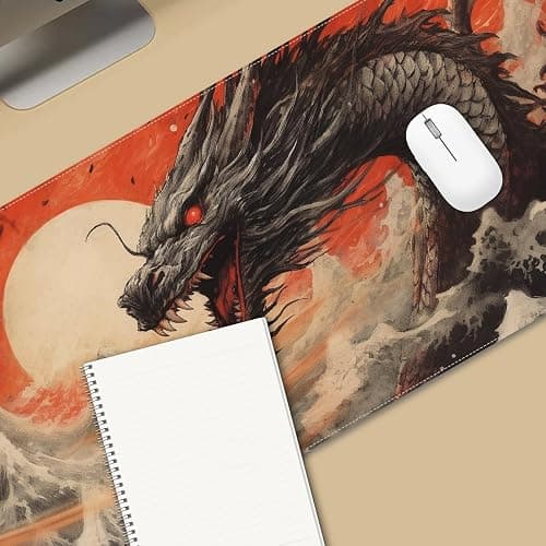 ProbTis Chinese Dragon and Great Wave XL Anime Gaming Keyboard Desk Mat, Non-Slip Rubber Base Mouse Pad for Home Office, 31.5"x11.8" (Dragon) thumbnail 4