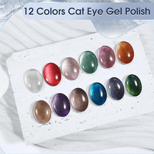 ROSALIND UV Nagellack Cat Eye, 12 Farben Silber Lila Braun Grün Rot Blau Magnetische Kristalle Gel Nagellack Katzenauge mit Magnet, Soak Off Mini Gel Nail Polish Cateye für Nail Art Maniküre thumbnail 2