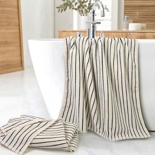 Jacquotha Black and White Striped Bath Towels Set of 2, Lighter & Quick Dry Towels Large 27.5 x 55 inches, Farmhouse for Bathroom, Pool, Shower thumbnail 5