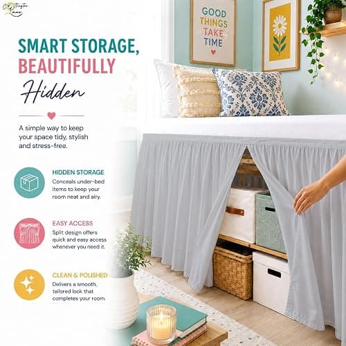 Cottington Lane Ruffled Dorm Room Bed Skirt Twin XL 32 Inch Drop, Hotel Quality Premium Brushed Microfiber Twin Extra Long College Dust Ruffle, Silver Grey thumbnail 6