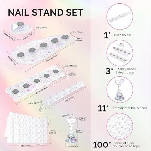 MelodySusie Nail Stand for Press Ons, 3 PCS Shiny Magnetic Bases Sets for Practice Painting Display with Brush Holder and 100 Pcs Reusable Double-Sided Tape for Home DIY Salon Supplies thumbnail 8
