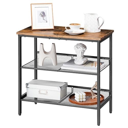 HOOBRO End Table, 3-Tier Narrow Side Table, Nightstand with 2 Flat or Slant Adjustable Shelves for Small Spaces, Hallway, Living Room, Bedroom, Sturdy, Easy Assembly, Rustic Brown and Black BF23BZ01G1 thumbnail 7