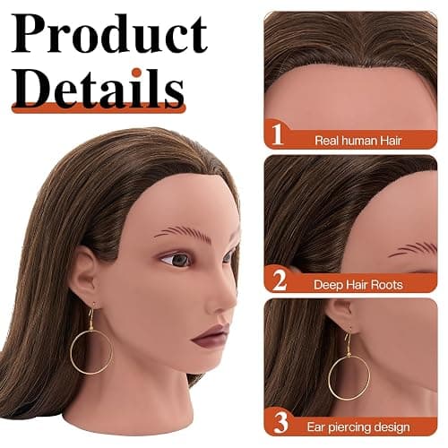 20" Mannequin Head Human Hair,100% Real Hair Mannequin Head,Cosmetology Human Hair Mannequin Doll Head for Hair Styling,Practice Braiding Styling Head with Table Clamp Suitable for Hair Extensions thumbnail 2
