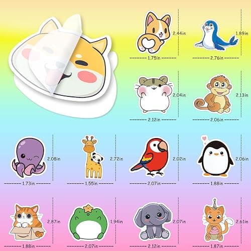 Water Bottle Stickers 100 Pcs Cute Kawaii Animal Sticker Pack, Waterproof Vinyl Animal Stickers for Water Bottles Scrapbook Journal Lunch Box Skateboard Notebook Diary Luggage Guitar Laptop Kindle etc thumbnail 7