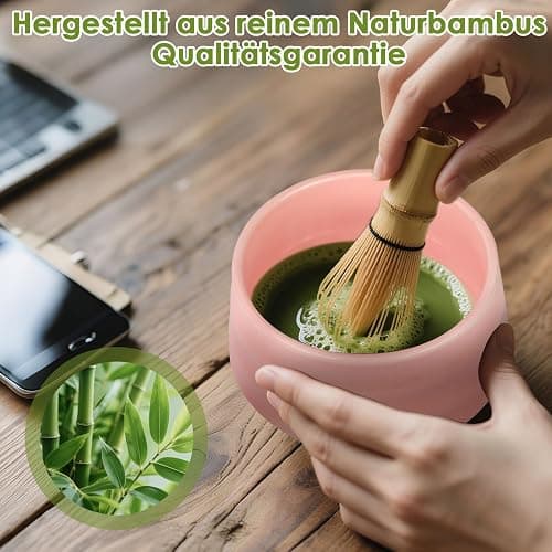 LustLocke Matcha Set Rosa, Matcha Tea Set 5 Piece Matcha Besen Set - Stylisches Matcha Set für Einsteiger - Matcha-Besen, Matcha-Schale, Matcha Filtersieb, Chasen und Matcha Löffel, Matcha Zubehör thumbnail 5