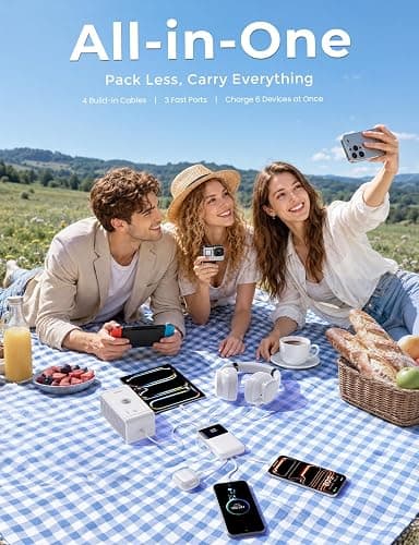 15000mAh Portable Charger Power Bank, Smaller Built-in 4 Cables White | 22.5W 50% More Capacity, 45% Smaller, Slim Travel Essential Battery Pack, 30-Min Fast Charge to 50% for iPhone/Samsung thumbnail 4