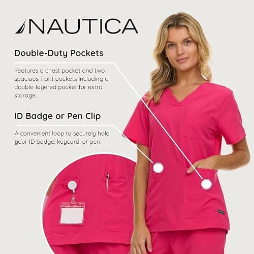Nautica Women's Scrub Set, 9-Pocket Breathable & Stretchy Pants & Tops thumbnail 2