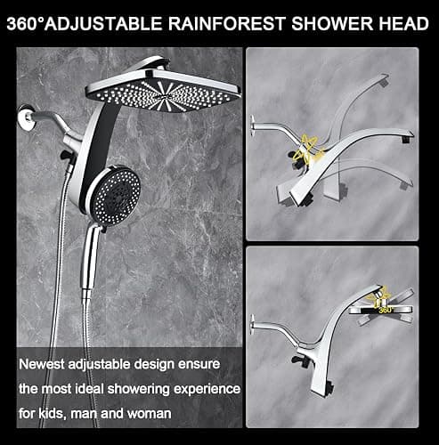 High Pressure Rain Shower Head: Upgrade Shower Heads with Handheld Spray Combo with Fixed Showerhead and 10 Sprays Handheld Shower Head, Detachable Shower head Built-in Magnetic Docking and Power Jets thumbnail 7