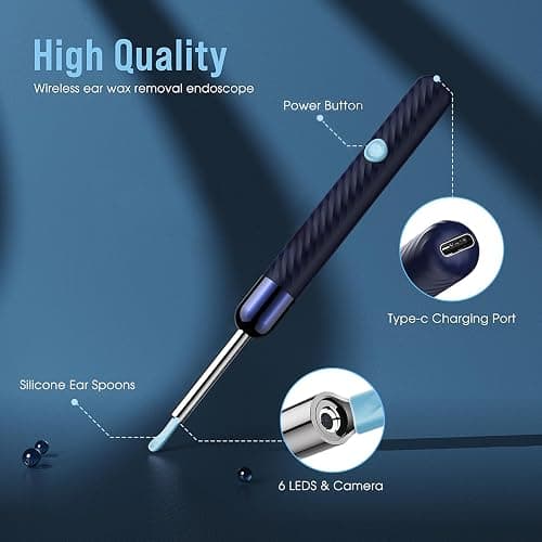 LEIPUT Ear Wax Removal - Earwax Remover Tool with 7 Pcs Ear Set - Ear Canal Cleaner with 1080P Camera - FSA HSA Eligible - Ear Cleaning Kit with 6 Ear Spoon - Ear Camera for iOS & Android (Blue) thumbnail 5