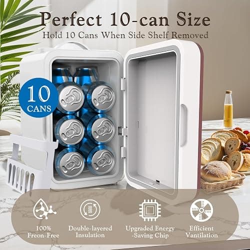 YLFU Mini Fridge for Bedroom, 6L/10 Can Skincare Fridge with Dimmable LED Light Mirror for Dorm & Office, Portable Cooler & Warmer Small Compact Refrigerator for Skincare, Makeup and Cosmetics, White thumbnail 6