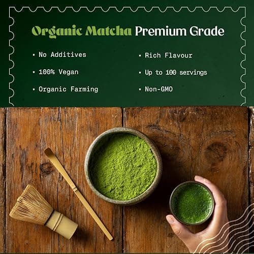 NaturaleBio Japanese Organic Matcha Green Tea Powder - Premium Grade-100g. Produced in Japan, Uji, Kyoto. Use for Drinking, Cooking, Baking, Smoothie Making and with Milk. Vegan & Vegetarian Friendly thumbnail 2
