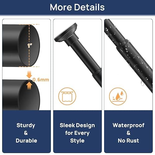 Matte Black Shower Curtain Rod Tension 30 to 76 Inches Never Rust Non-Slip Spring Tension Shower Rod No Drilling Stainless Steel Curtain Pole Use Bathroom, Closet, Window, Room Divider thumbnail 5